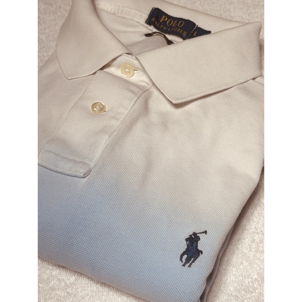 Polo Ralph Lauren Men's Custom Fit Ombre Dip-Dyed Polo Shirt Blue White L